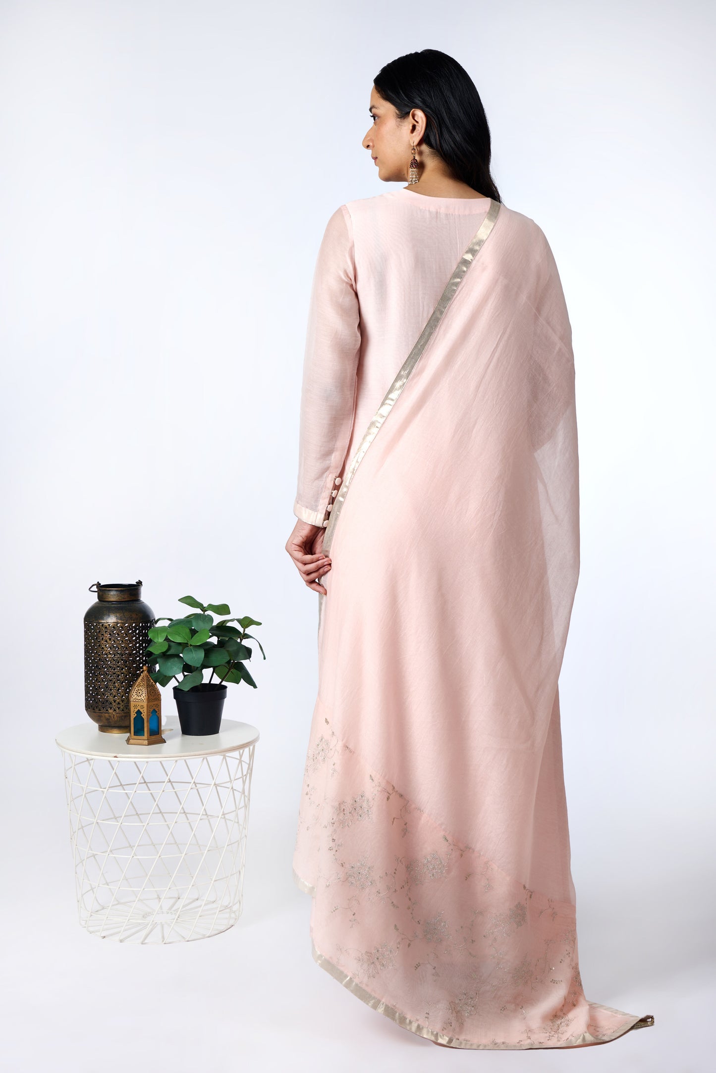 Peach Feathered Elegance Kurta Set