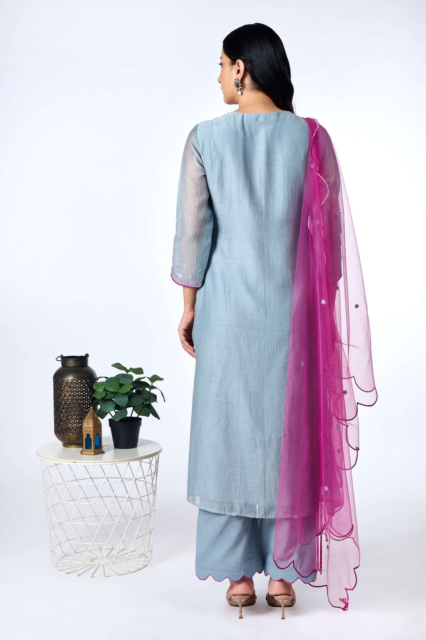 Grey Pink Ombré Kurta Set
