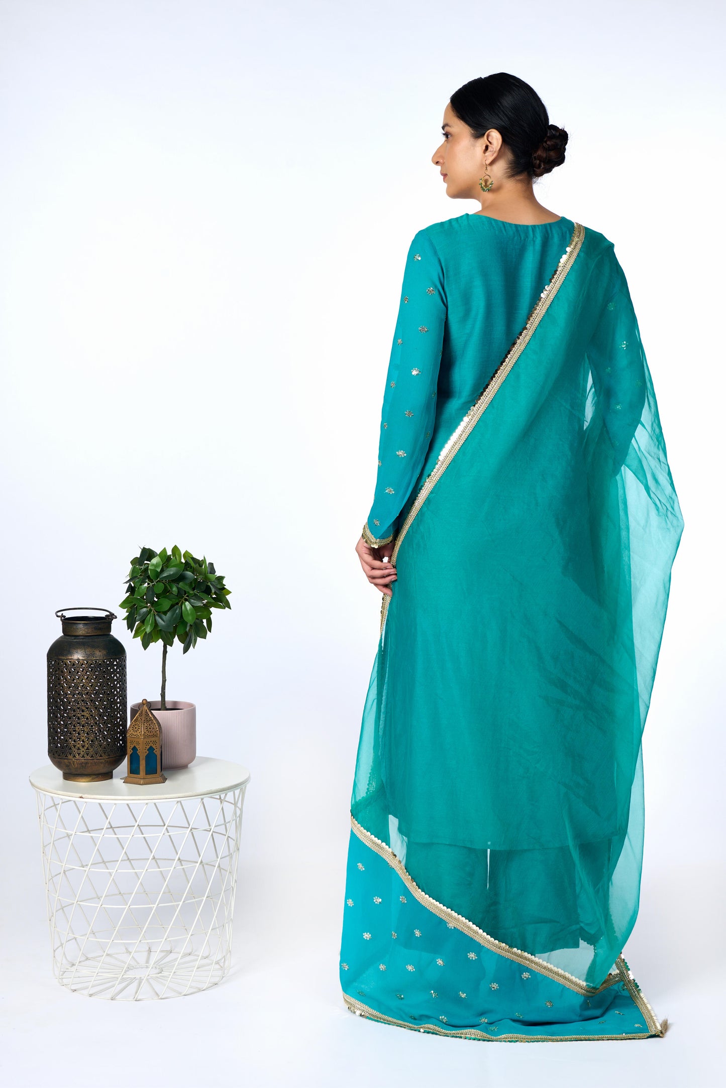 Green Georgette Gold Kurta Set