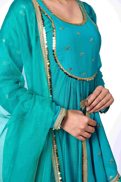 Green Georgette Gold Kurta Set